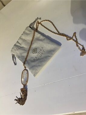 Kendra Scott Gold-Toned Necklace with White Marbled Stone and Tassel